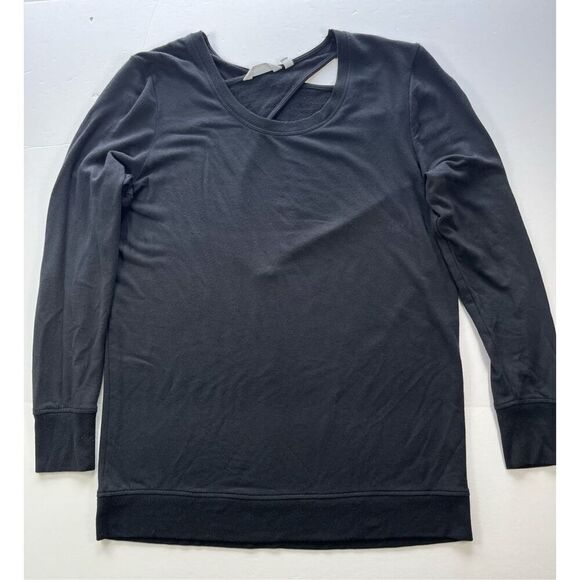 Athleta Coaster Go To Long Length Sweatshirt Open Back Black Women Size Large - Picture 2 of 7